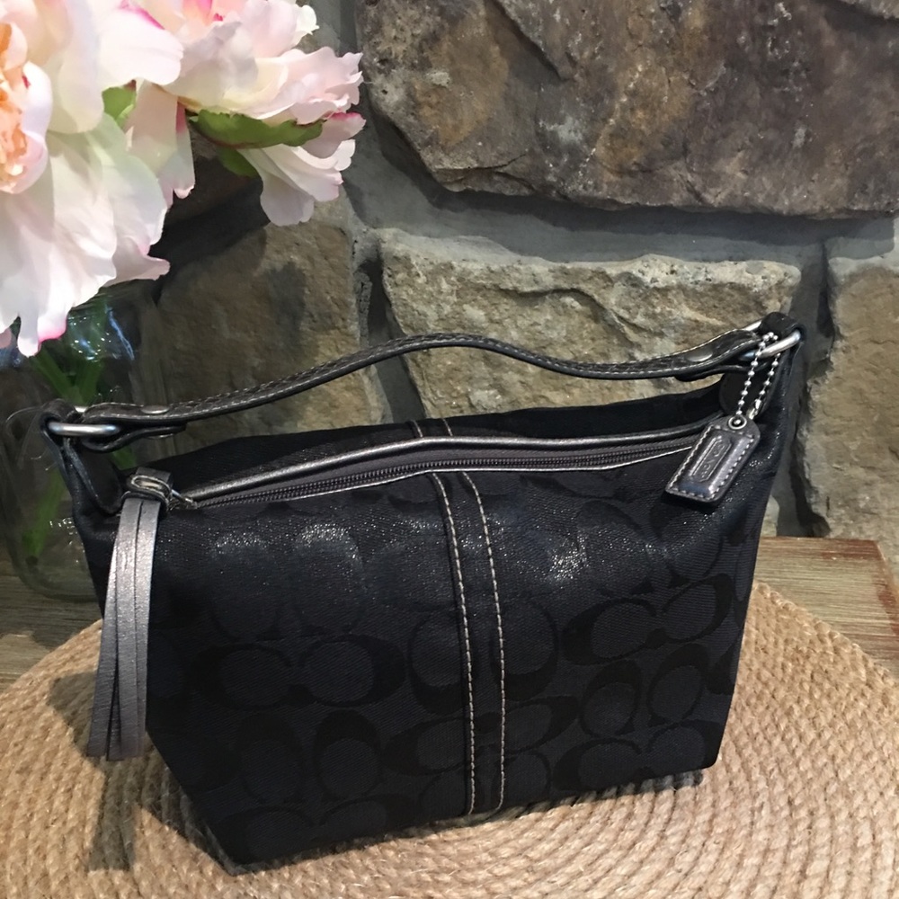 Coach Black W/ Gunmetal Metallic Canvas Mini Purse